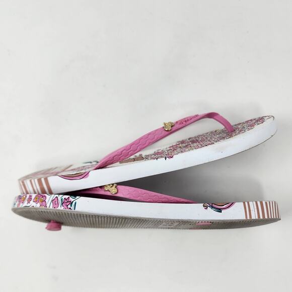 Ipanema Flip Flops Women 9 Bicycle Flower Print Sandals Pink White Bike Logo - Picture 7 of 10